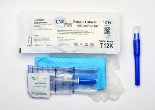 female catheter with insertion supplies kit cure twist